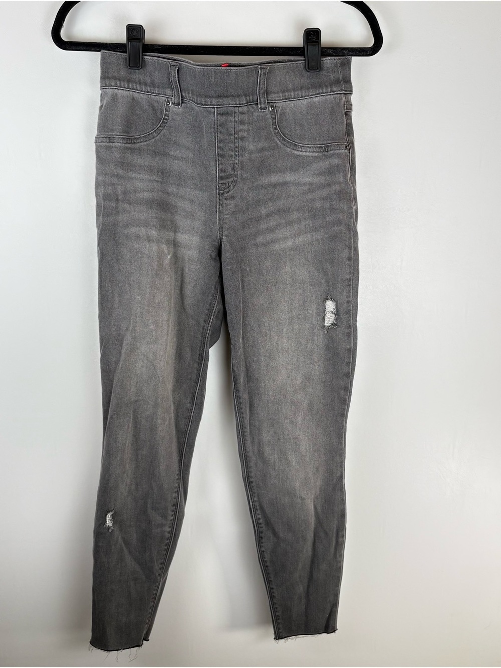 Spanx Womens Medium Petite Pull On Jeans Skinny Elastic Waist 24” Inseam Gray